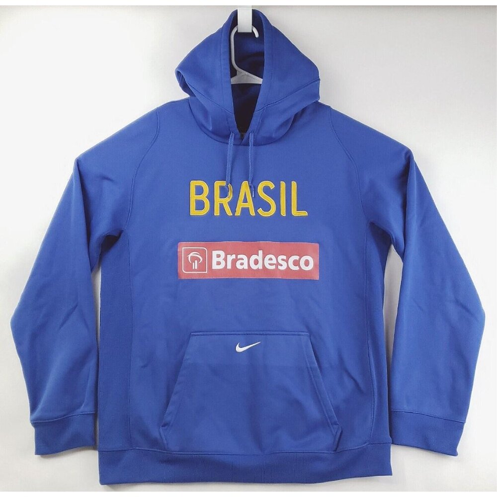 Nike Brasil Bradesco Hoodie Mens Large Blue Therma-Fit Brazil Long Sleeve Swoosh